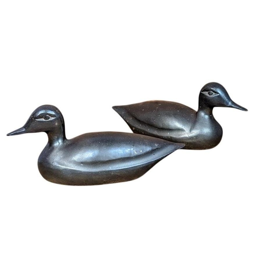 Vintage Brass Mallard Duck Figurines Pair Dark Patina Bird Statues 6.5 Inch